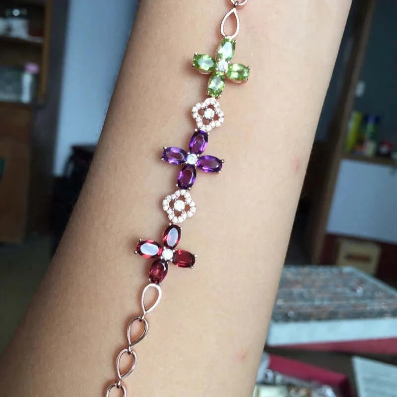 18K Garnet Bracelet, Peridot Amethyst Chain Bracelets, Wisdom Gift