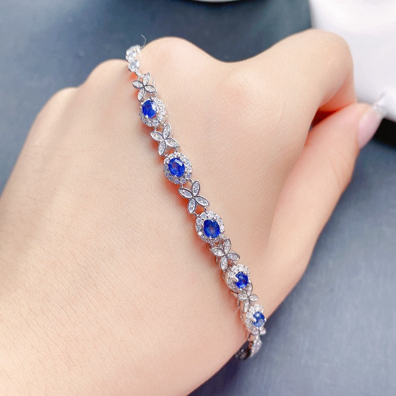 Sapphire Chain Bracelet, Sapphire Jewelry, Gemini Birthstone