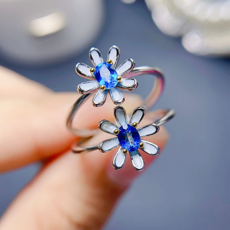 London Blue Topaz Flower Birthstone Ring