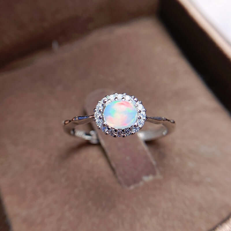 18K Gold Opal Ring, Opal Halo Ring, Opal Jewelry