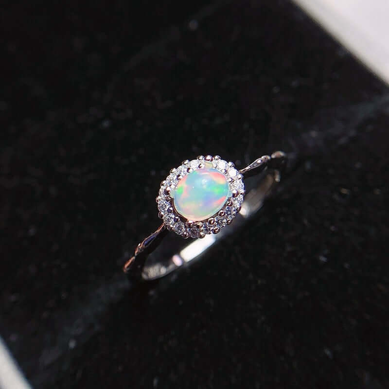 18K Gold Opal Ring, Opal Halo Ring, Opal Jewelry