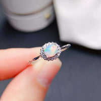 18K Gold Opal Ring, Opal Halo Ring, Opal Jewelry