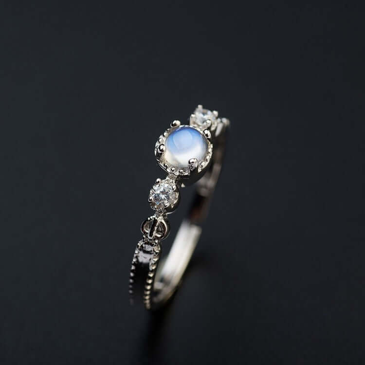 18K Gold Sterling Silver Moonstone Gemstone Ring