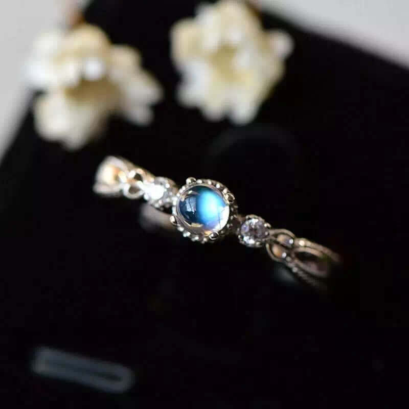 18K Gold Sterling Silver Moonstone Gemstone Ring