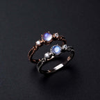 18K Gold Sterling Silver Moonstone Gemstone Ring