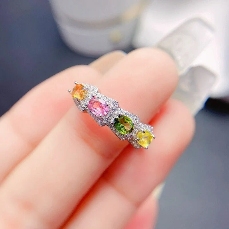 Sterling Silver Tourmaline Ring, Tourmaline Jewelry, Multistone Rings