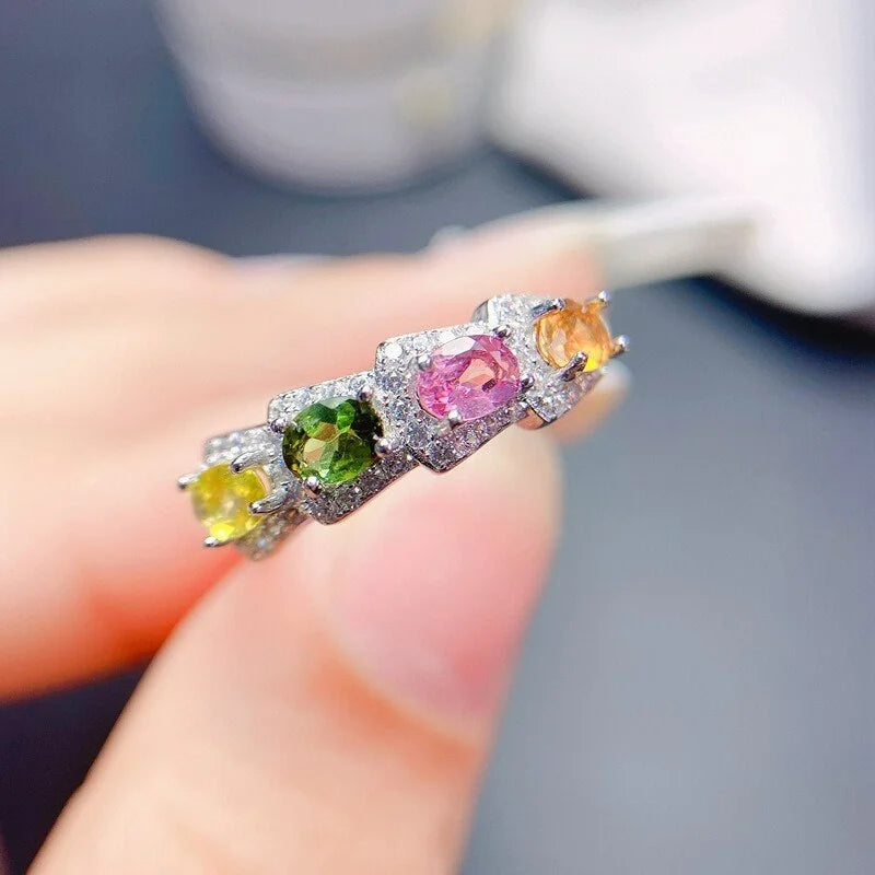 Sterling Silver Tourmaline Ring, Tourmaline Jewelry, Multistone Rings