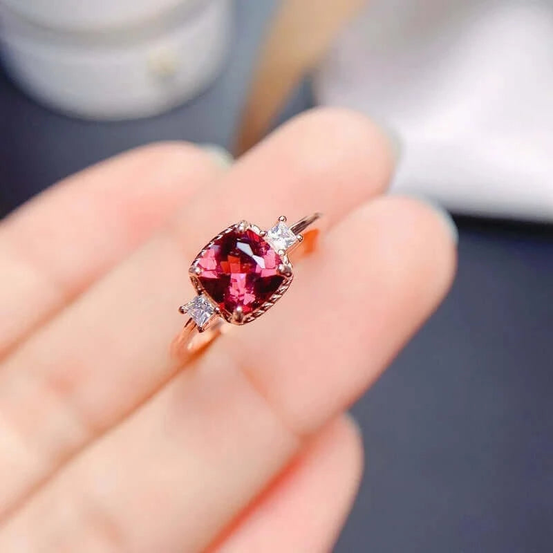 18K Gold Rhodolite Garnet Ring, June Birthstone Ring | FME - R352