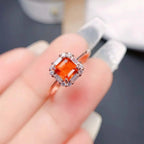 18K Gold Spessartite Garnet Ring, January Birthstone, Asscher Ring