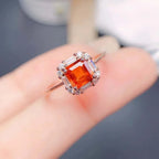 18K Gold Spessartite Garnet Ring, January Birthstone, Asscher Ring
