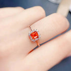 18K Gold Spessartite Garnet Ring, January Birthstone, Asscher Ring
