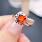 18K Gold Spessartite Garnet Ring, January Birthstone, Asscher Ring