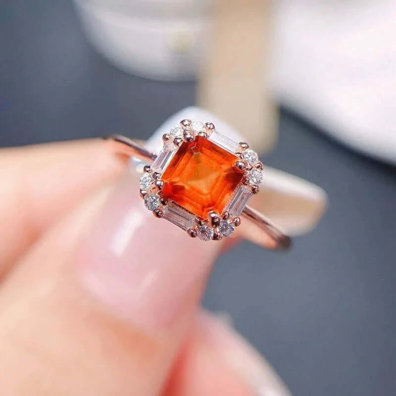 18K Gold Spessartite Garnet Ring, January Birthstone, Asscher Ring