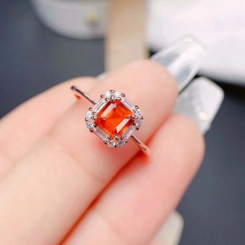 18K Gold Spessartite Garnet Ring, January Birthstone, Asscher Ring