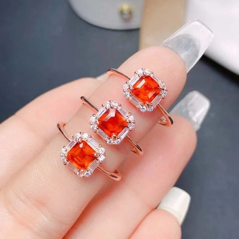 18K Gold Spessartite Garnet Ring, January Birthstone, Asscher Ring