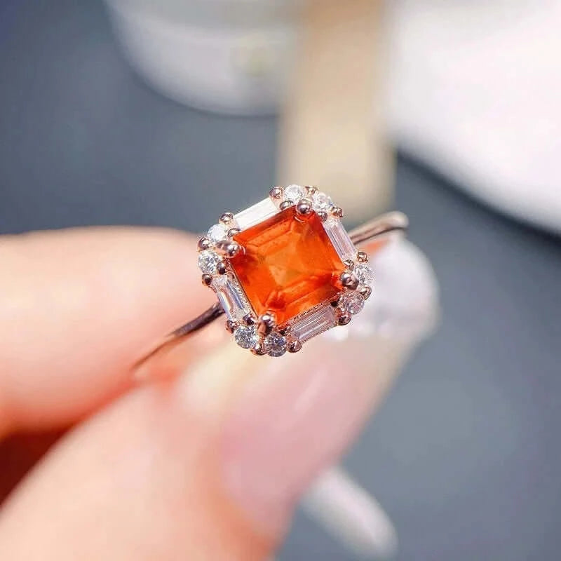 18K Gold Spessartite Garnet Ring, January Birthstone, Asscher Ring