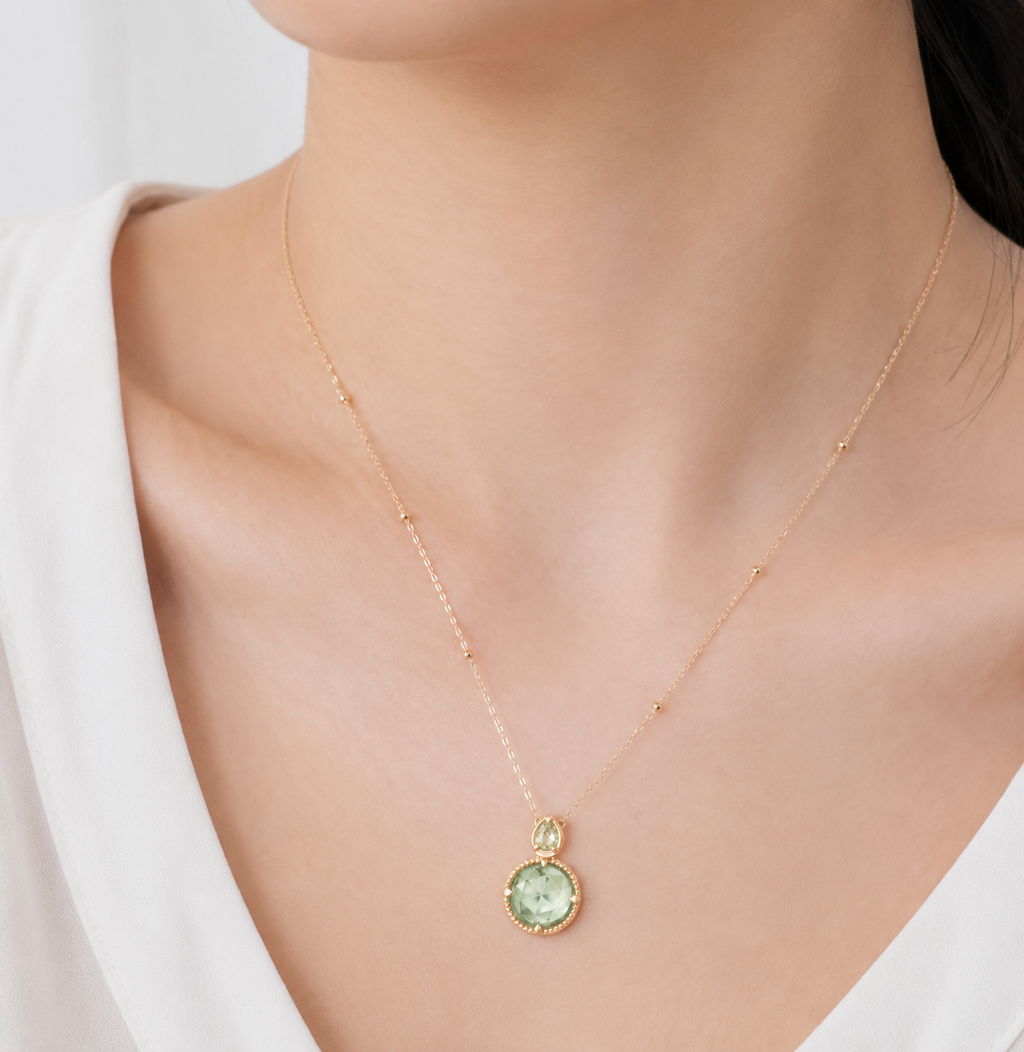 Faceted Peridot Green Amethyst Necklace