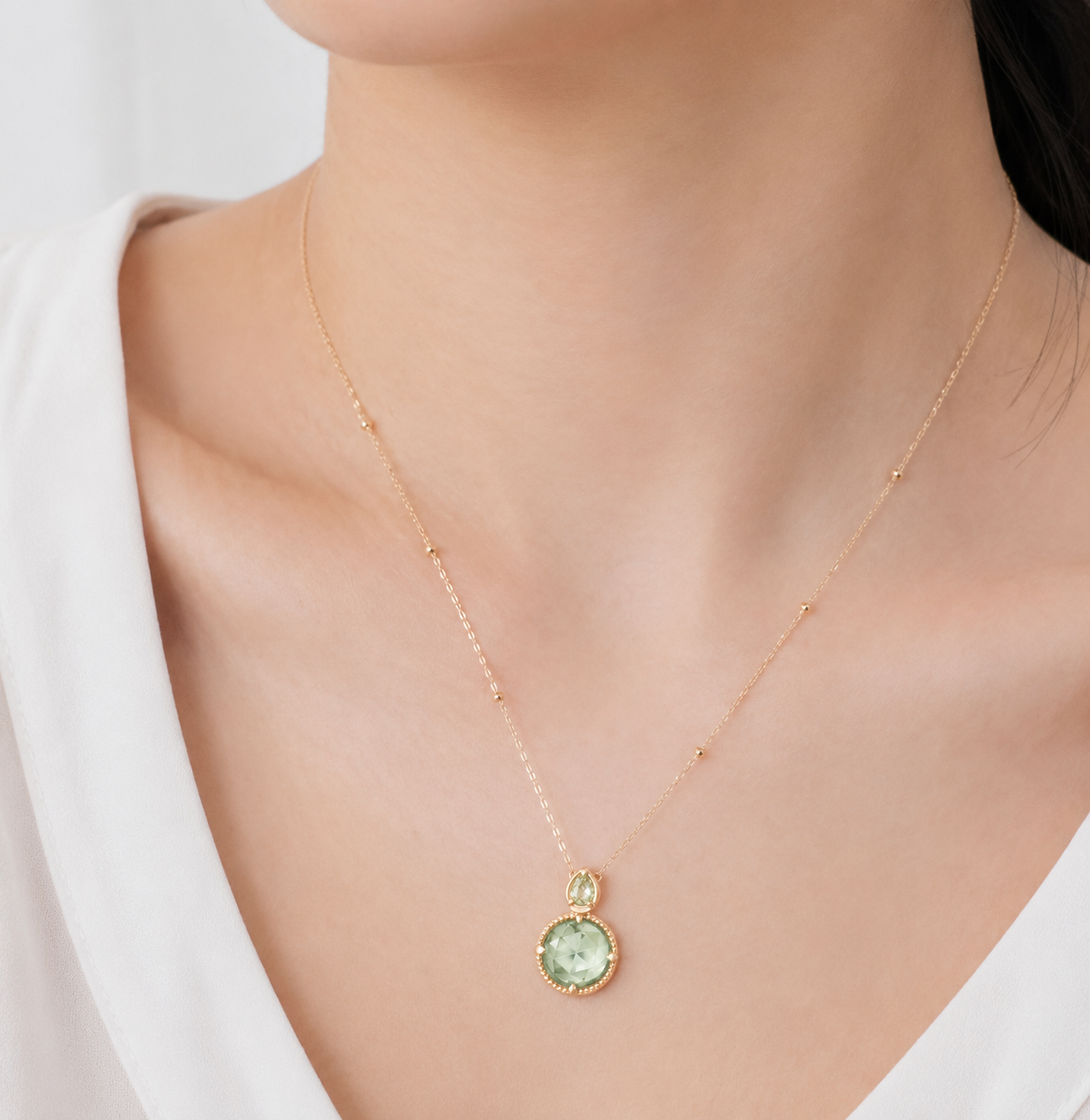 Faceted Peridot Green Amethyst Necklace