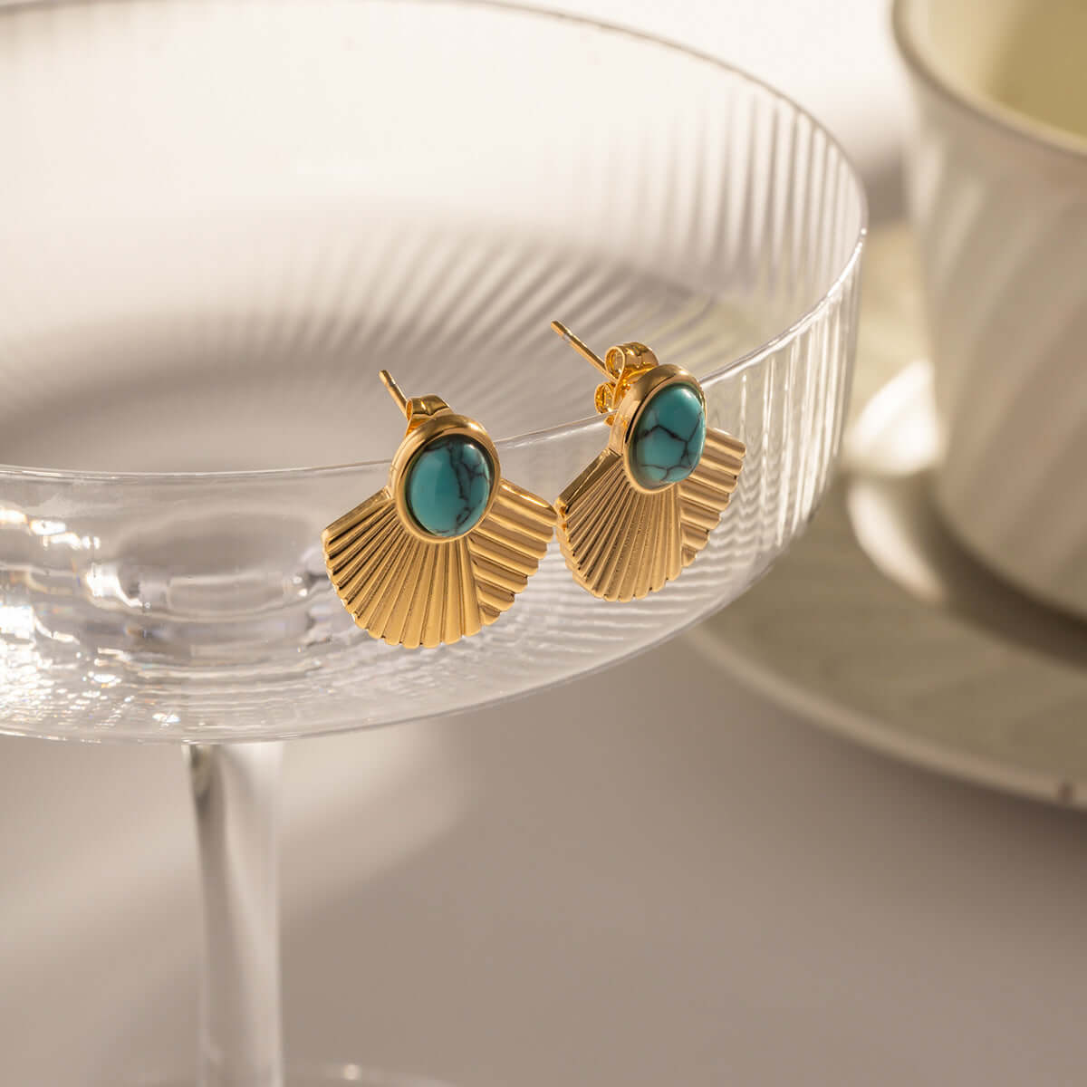  Fan Shaped Blue Eye Earrings