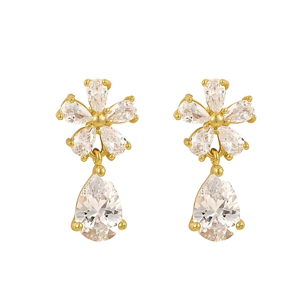 Flower Crystal Bling Drop Earrings