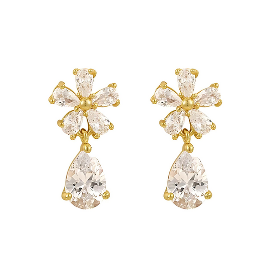 Flower Crystal Bling Drop Earrings