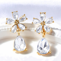 Flower Crystal Dangle Earrings