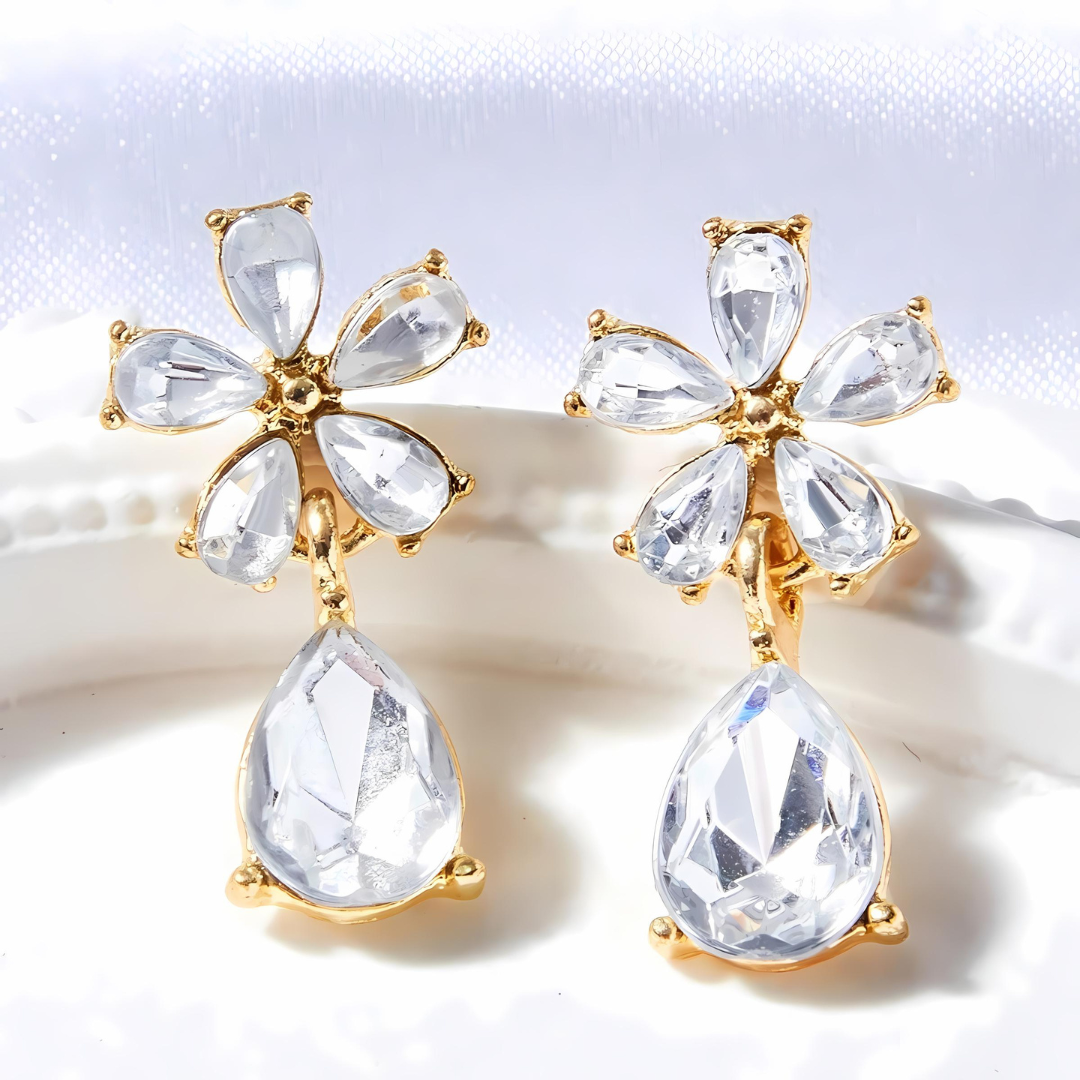 Flower Crystal Dangle Earrings