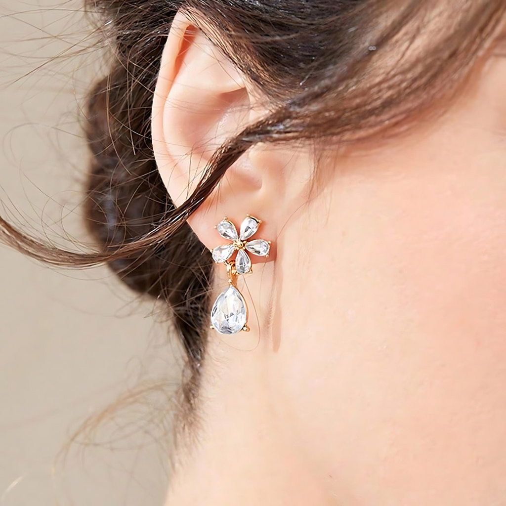 Flower Crystal Drop Earrings