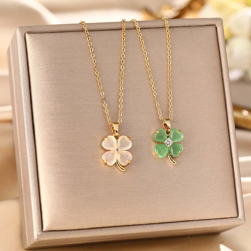 Titanium Four Leaf Clover Pendant Necklace 
