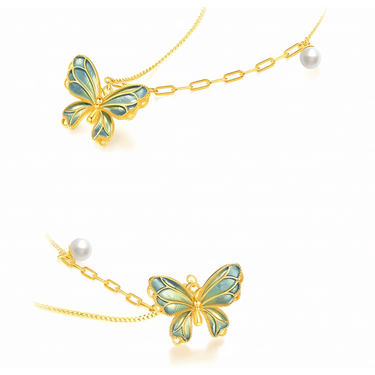 French Style Gradient Butterfly Pendant Necklace 