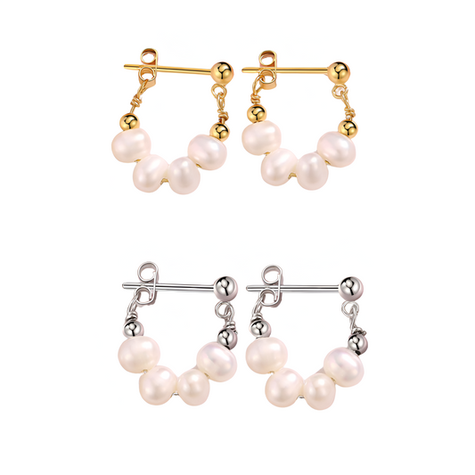 Freshwater Pearl Gold Hoop Earrings