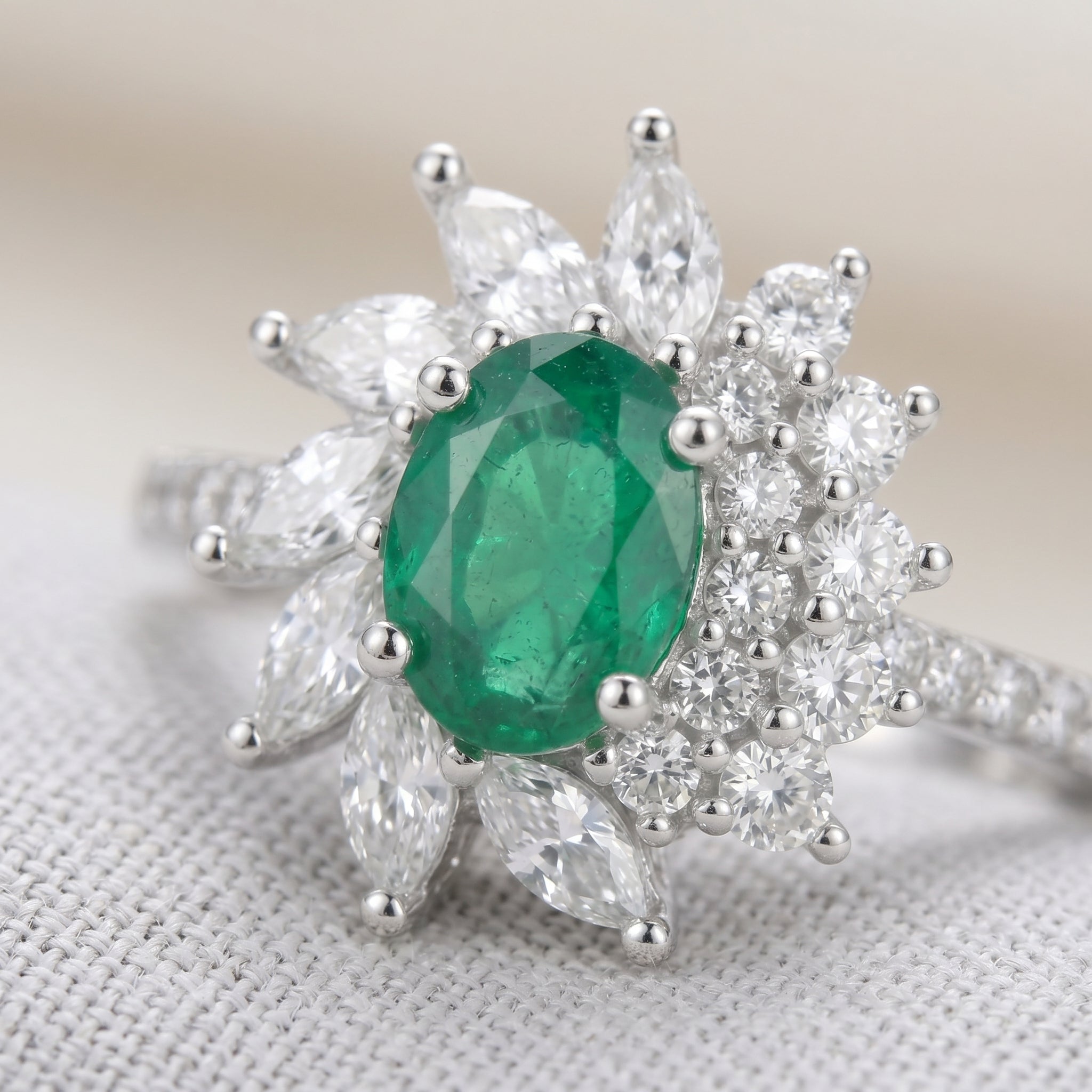 Sun Burst Emerald Ring