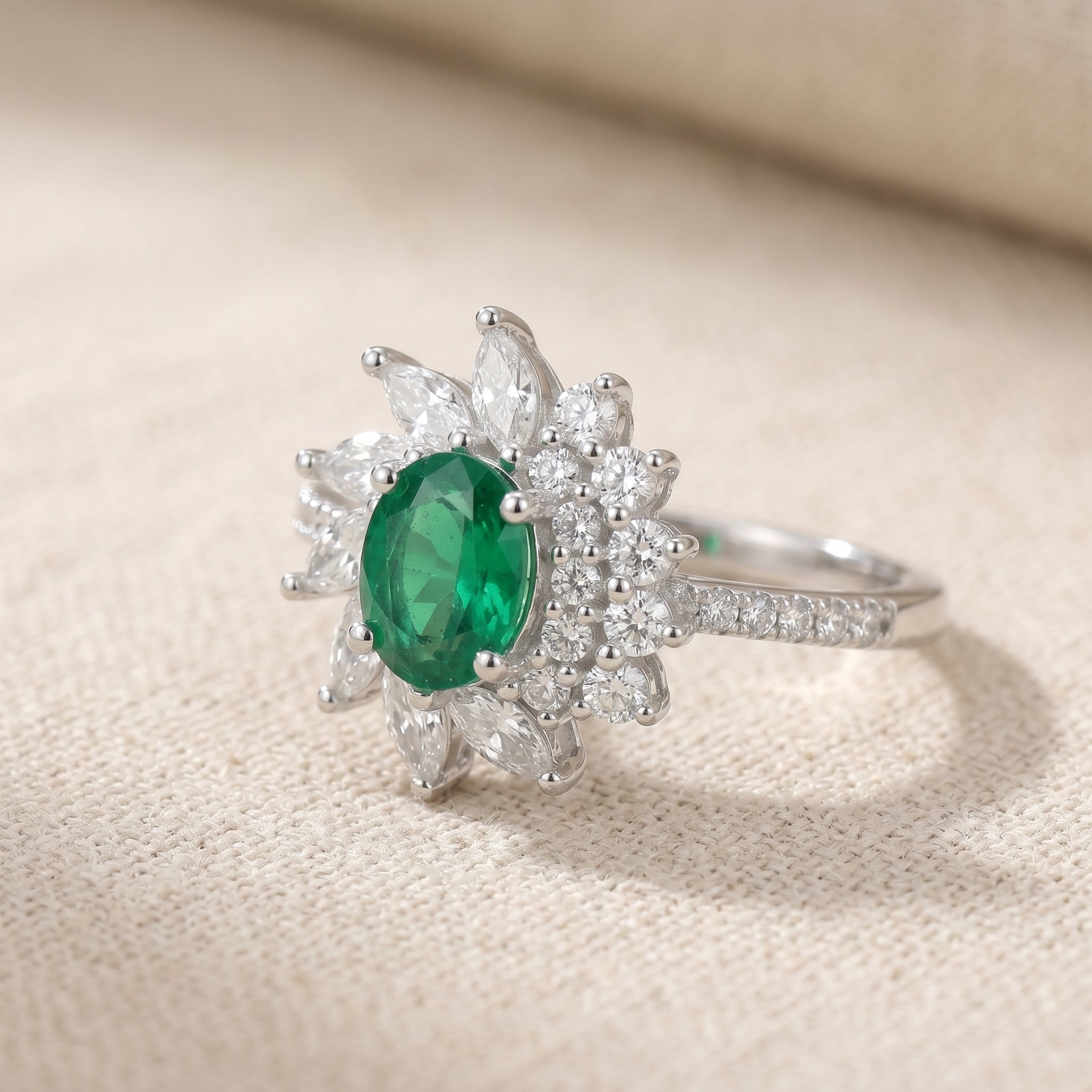 Sun Burst Emerald Ring