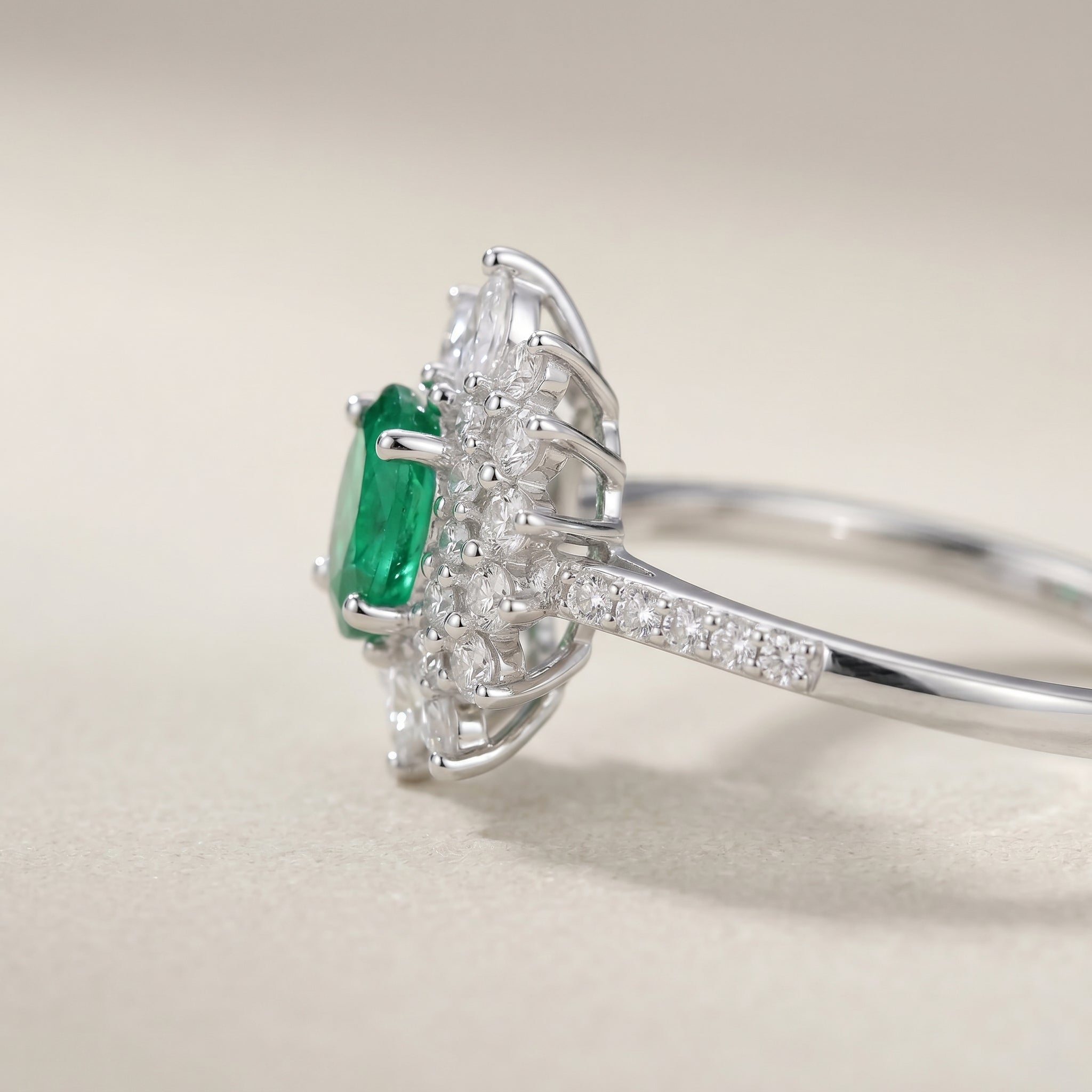 Sun Burst Emerald Ring