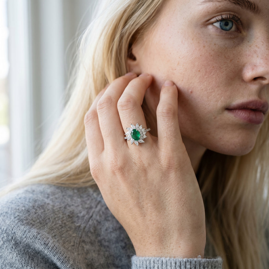 Sun Burst Emerald Ring