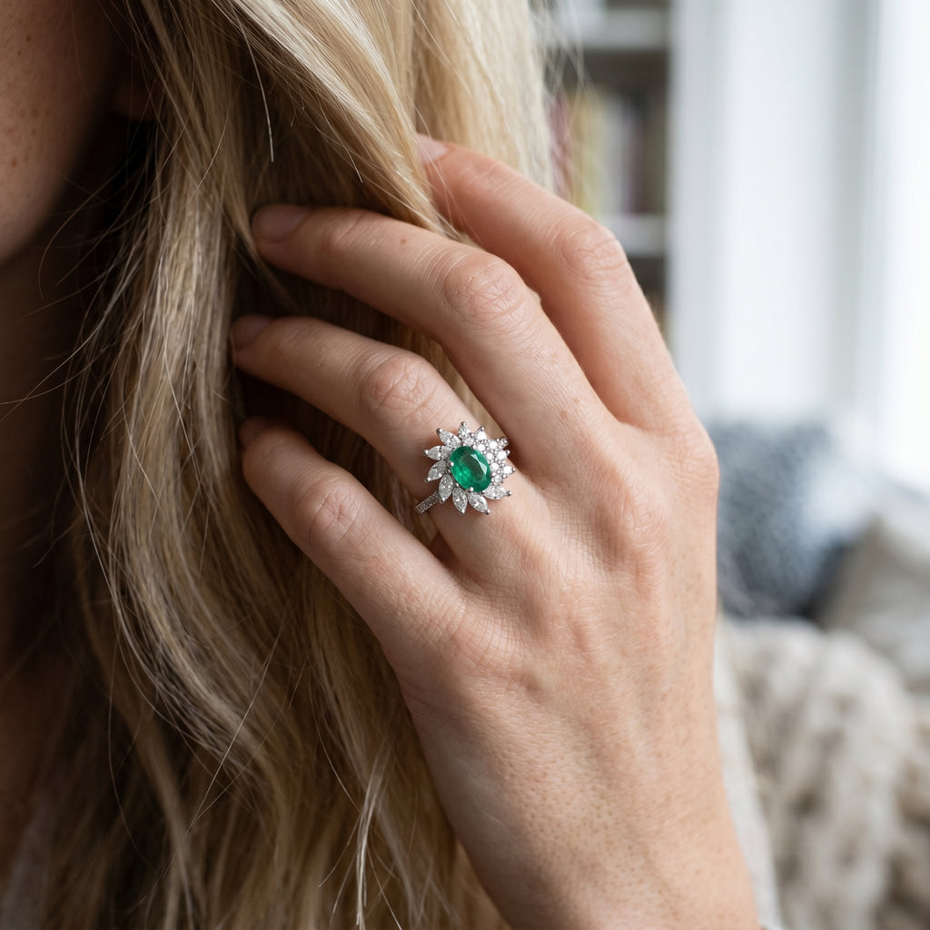 Sun Burst Emerald Ring