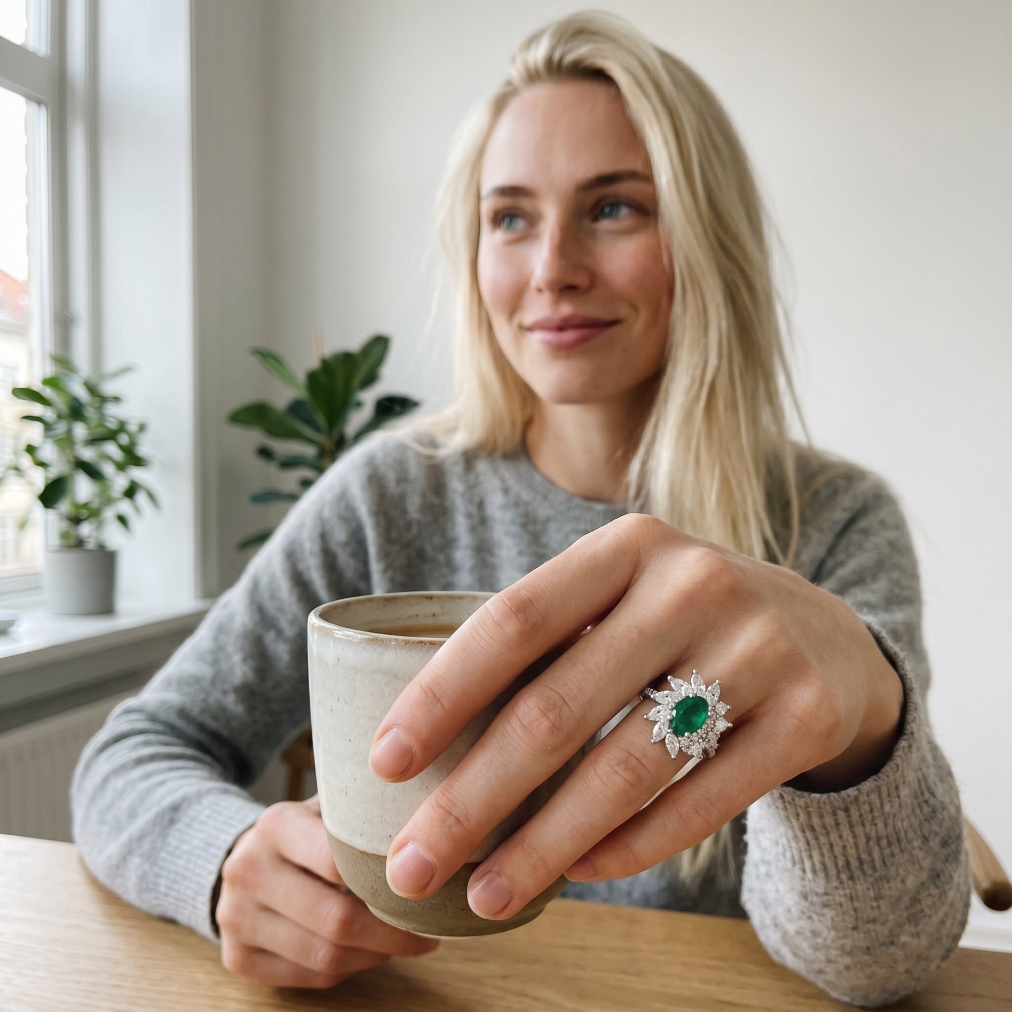 Sun Burst Emerald Ring