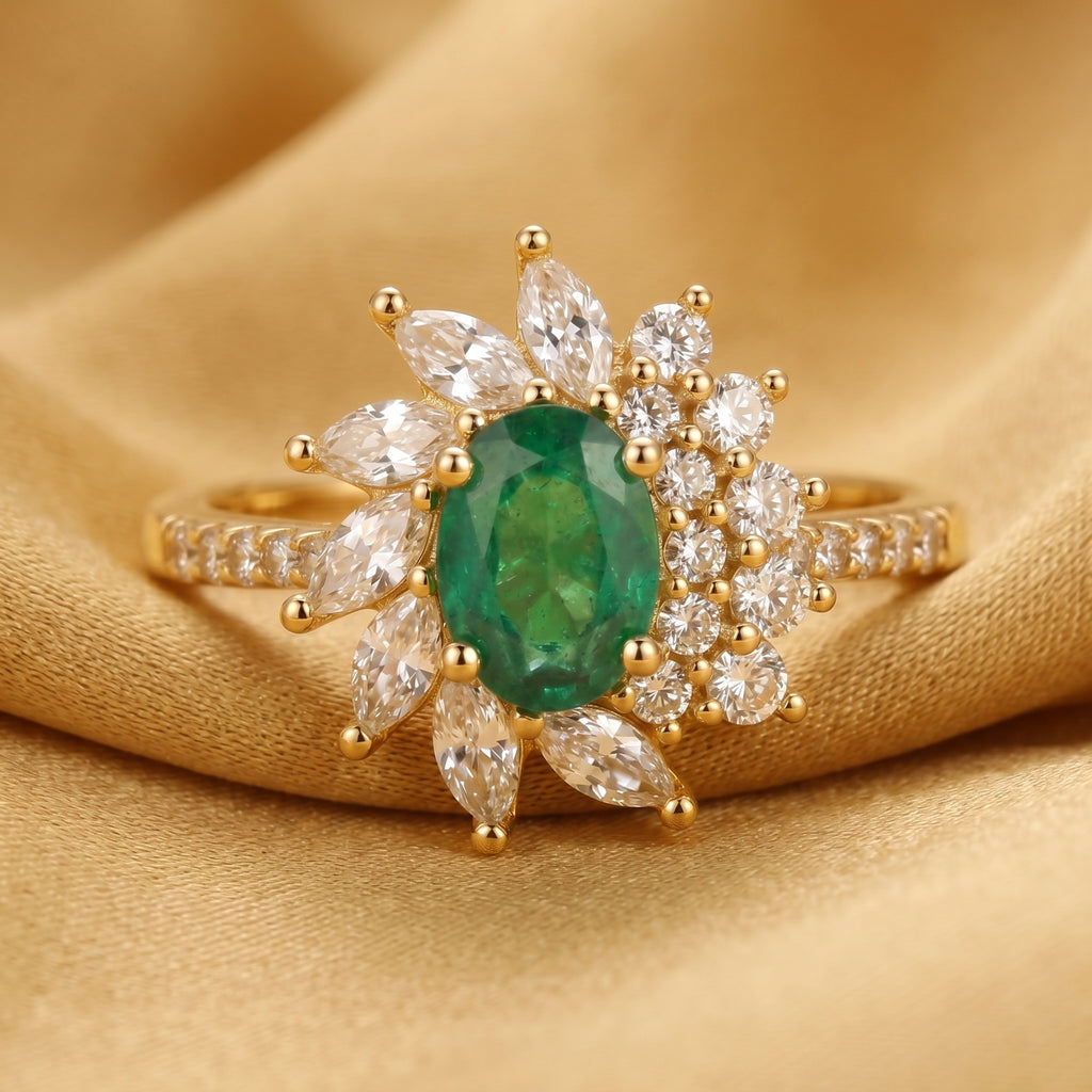 Sun Burst Emerald Ring