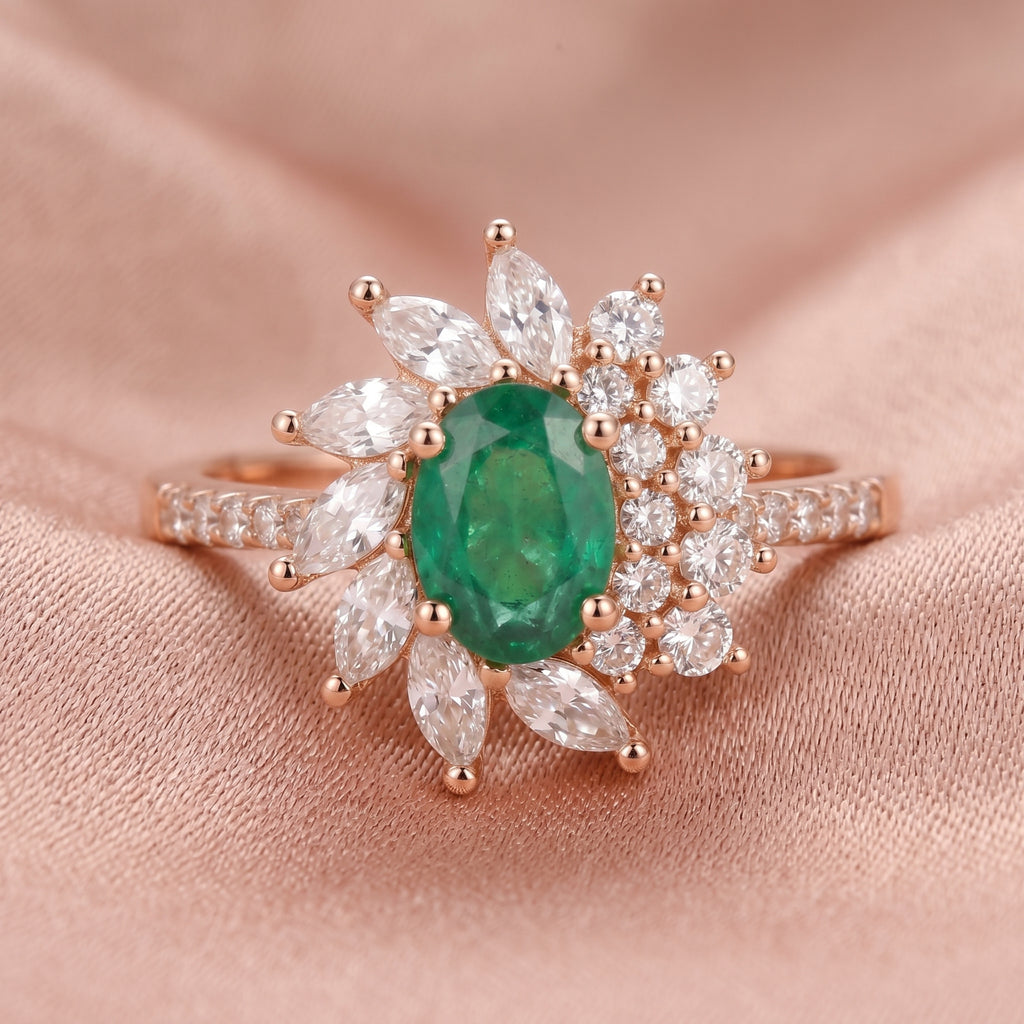 Sun Burst Emerald Ring