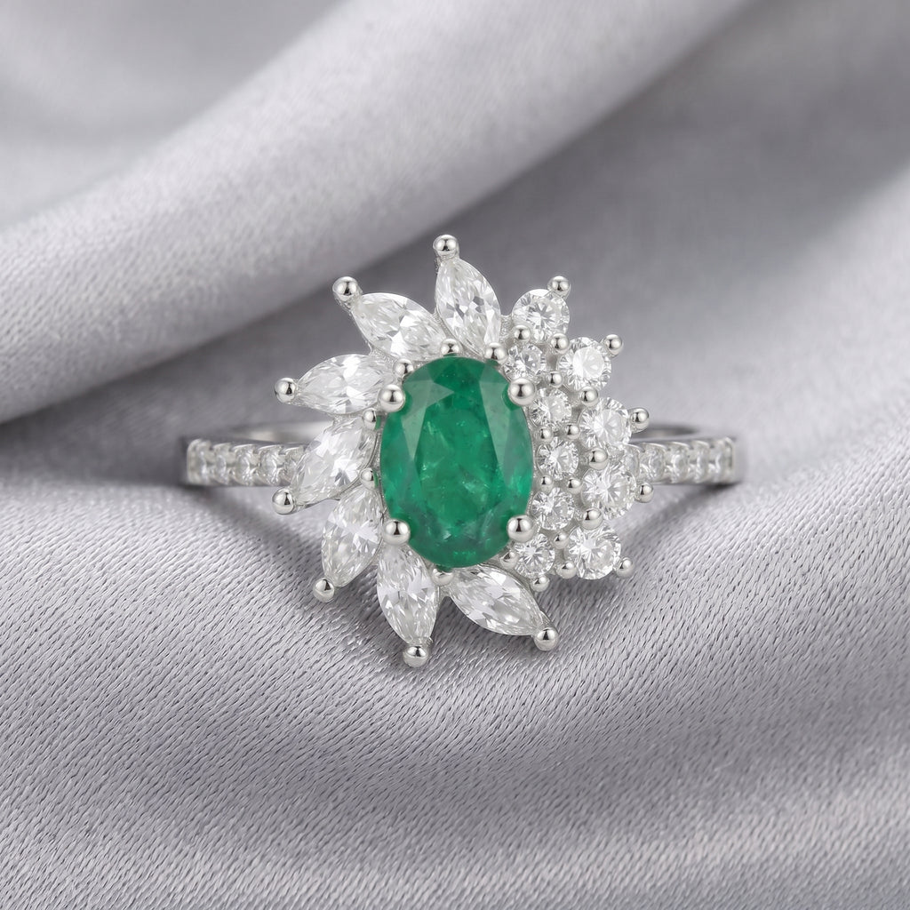 Sun Burst Emerald Ring