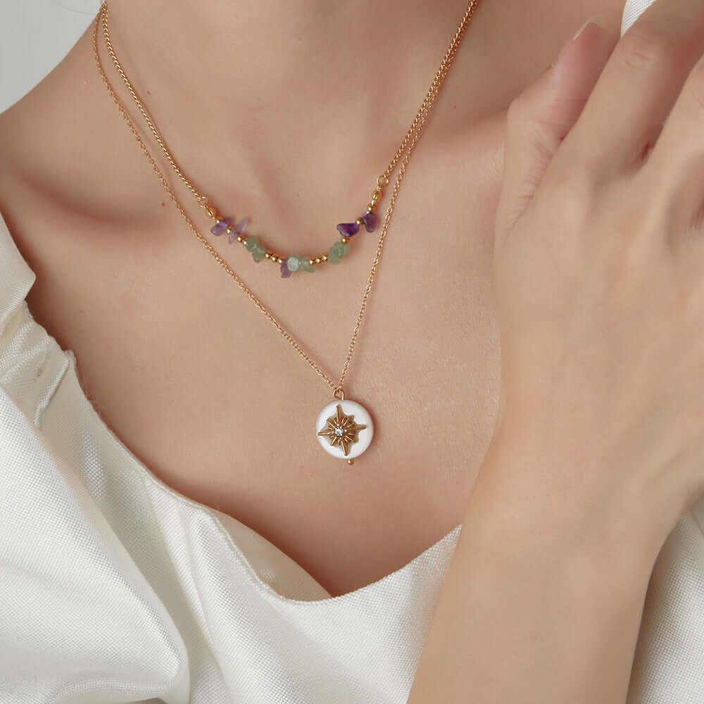 Layering Stone & Star Pendant Chain Necklace