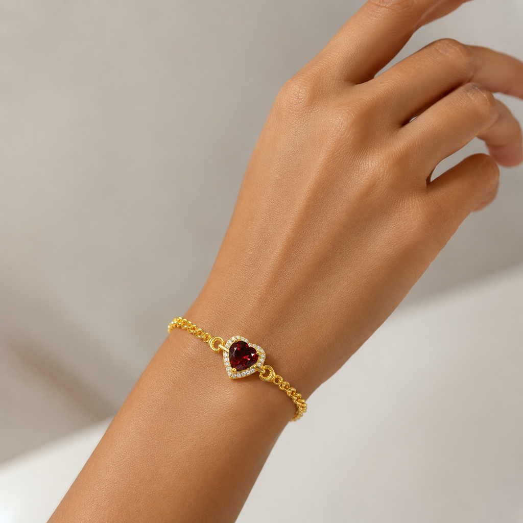 Garnet Heart Gemstone Bracelet 
