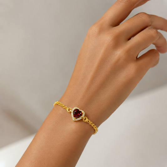 Garnet Heart Gemstone Bracelet 