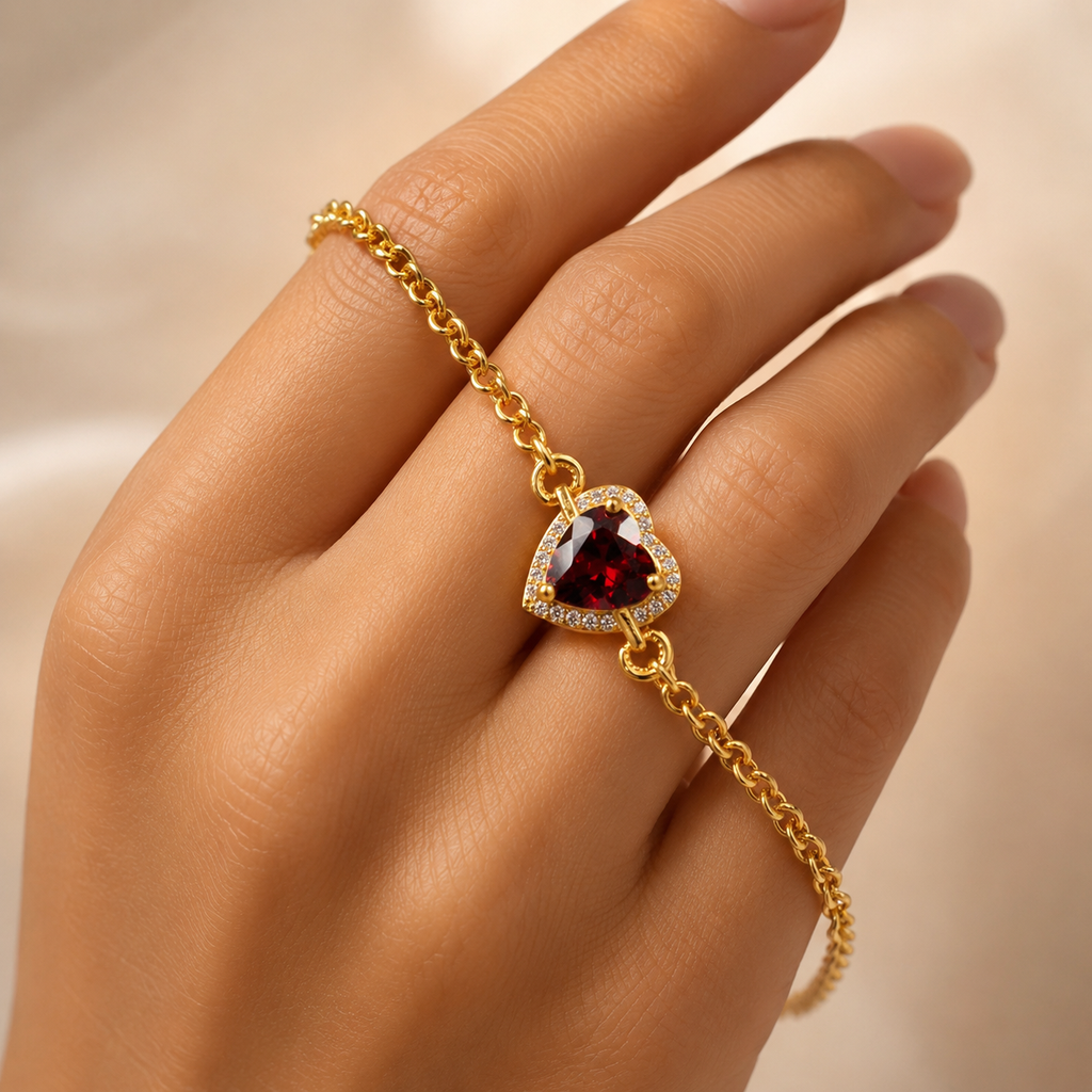 Garnet Heart Gemstone Bracelet 