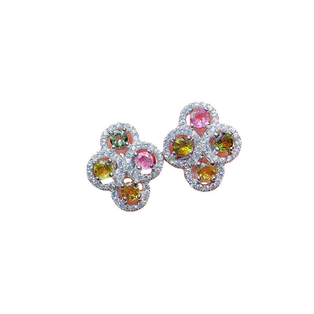 Gemstone Flower CZ Earrings