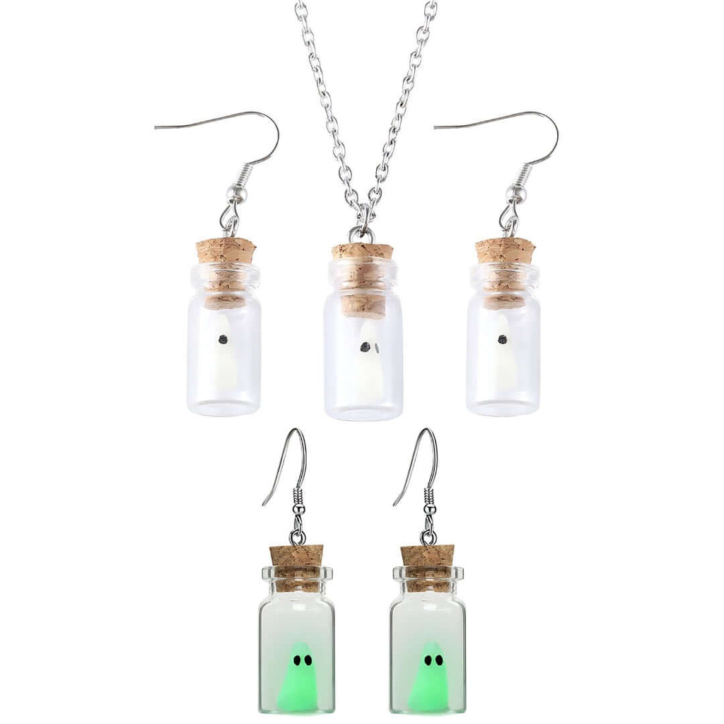 Adopt A Ghost Light Up Halloween Drop Earrings Necklace Set