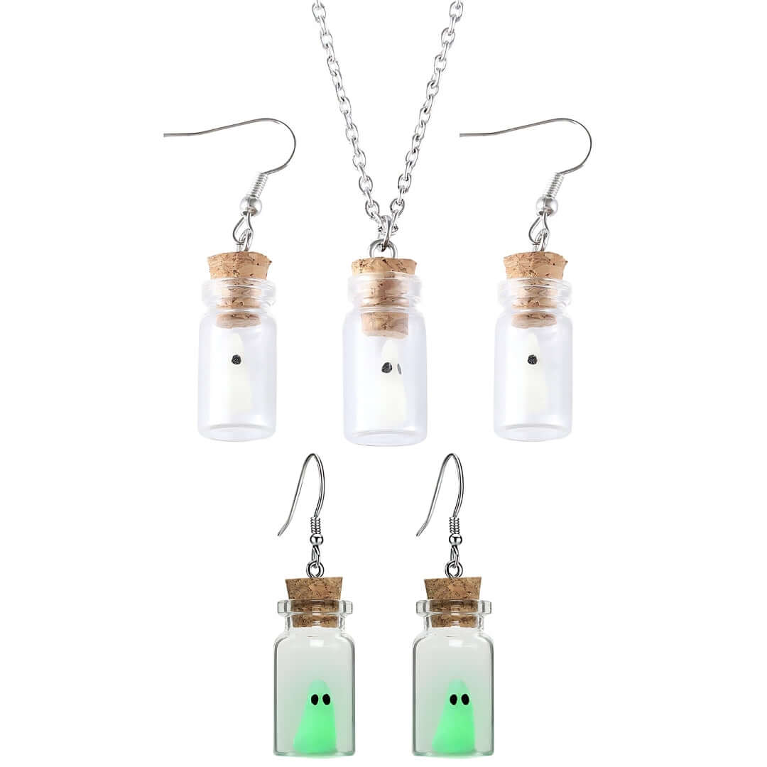 Adopt A Ghost Light Up Halloween Drop Earrings Necklace Set