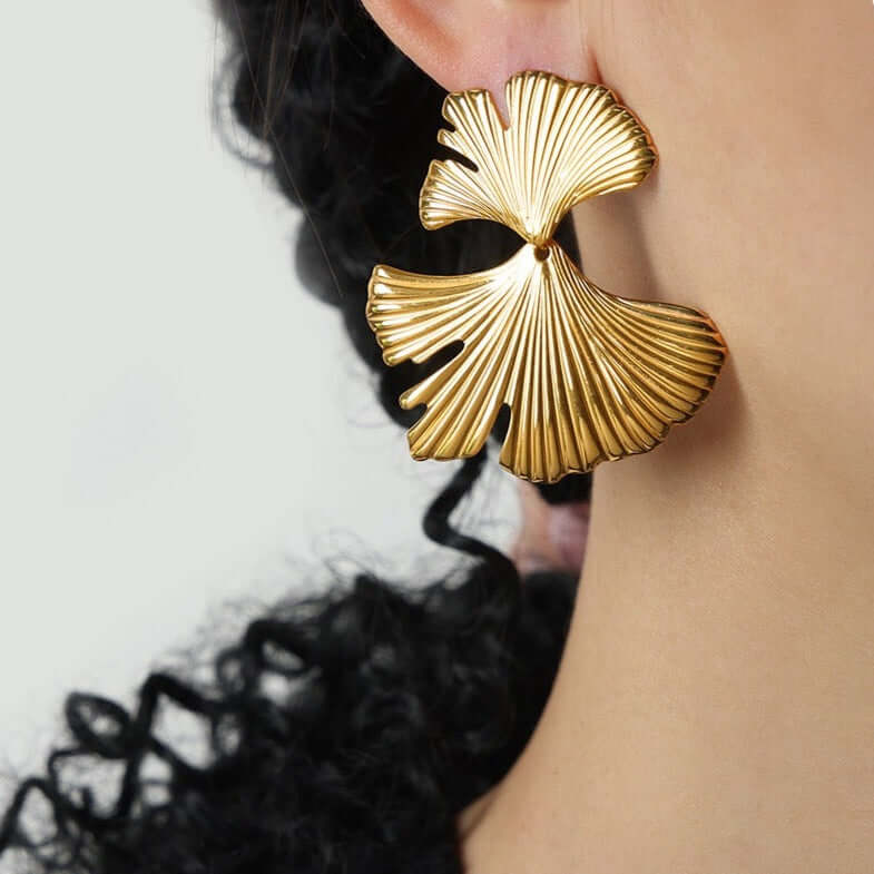 Ginkgo Leaf Vine Earrings Gold 