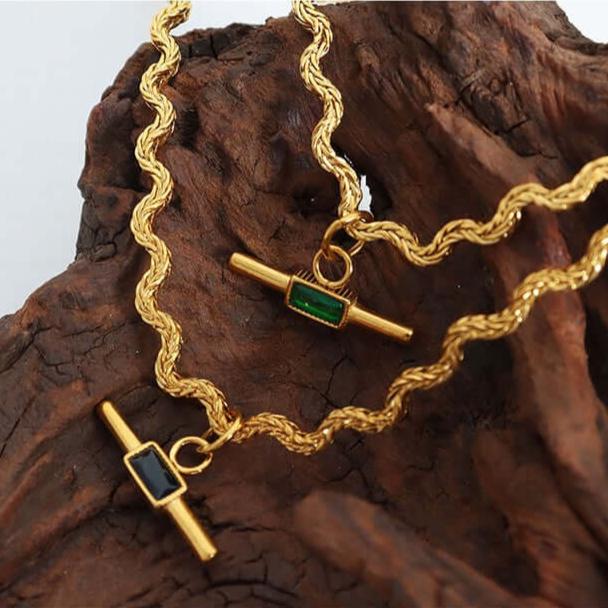 Glass Stone Pendant Gold Necklace