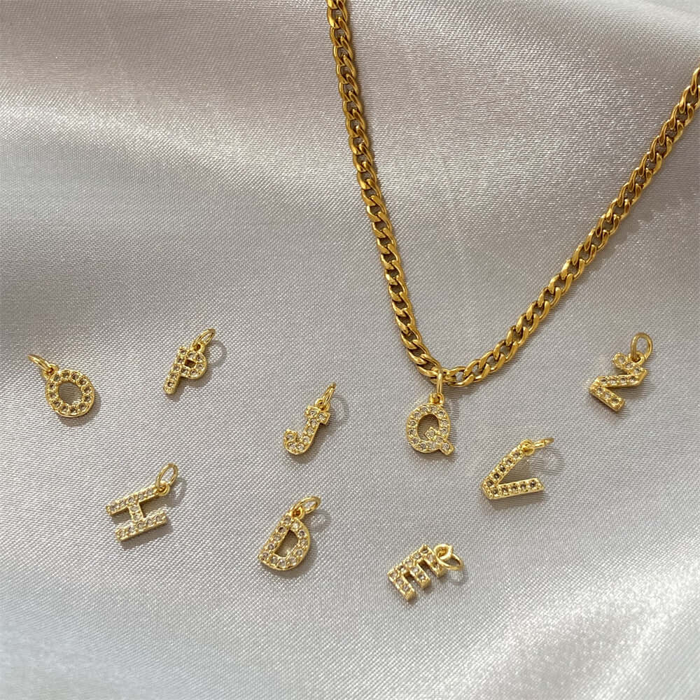 Gold Alphabet CZ Pendant Firago Necklace